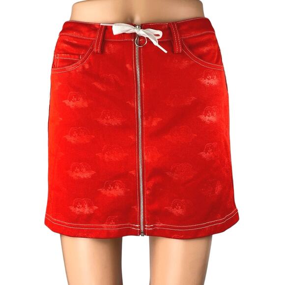 Adidas x Fiorucci Red White Stripes Full Zip Drawstring Straight Mini Skirt Sz S - Picture 1 of 6